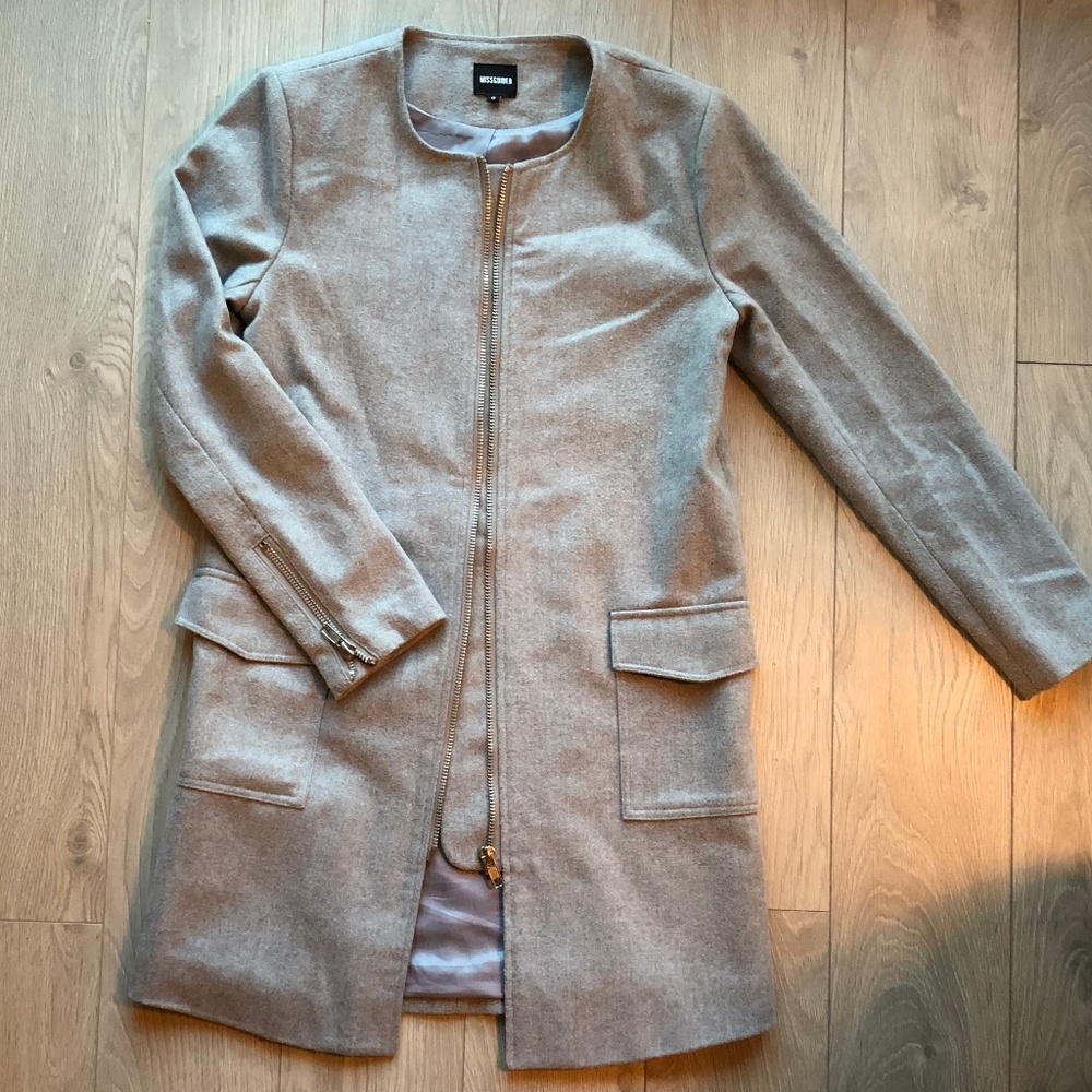 Missguided Grey Zip Up Long Wool Style Overcoat